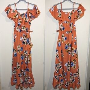 COPY - Orange floral wrap maxi dress